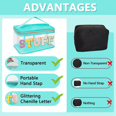 Chenille Clear Makeup Bag Zipper Handle Waterproof Cosmetic Handbag