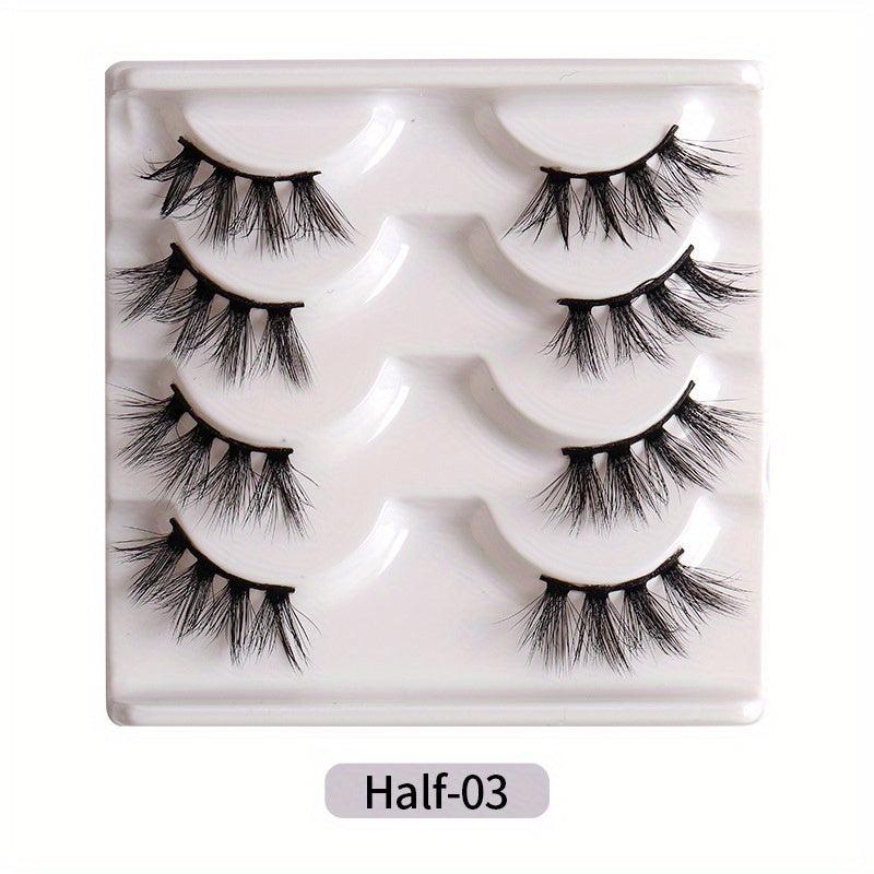 4 Pairs Thick Natural Half Eye Lashes Faux Mink False Eyelashes
