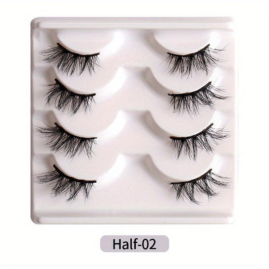 4 Pairs Thick Natural Half Eye Lashes Faux Mink False Eyelashes