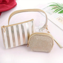 3pcs Waterproof Roundtop Makeup Bag, Ideal for Travel Cosmetics & Toiletries