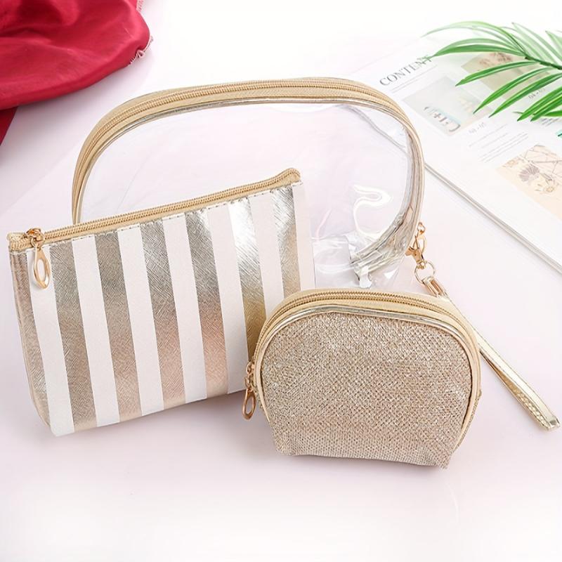 3pcs Waterproof Roundtop Makeup Bag, Ideal for Travel Cosmetics & Toiletries
