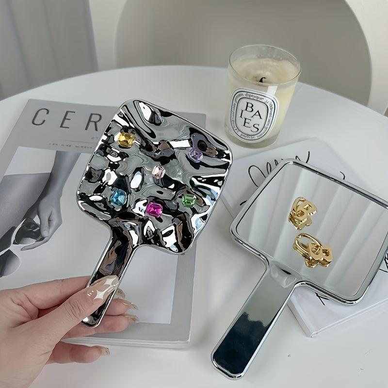 Square Rhinestone Hand Mirror Decor Vanity Mirror