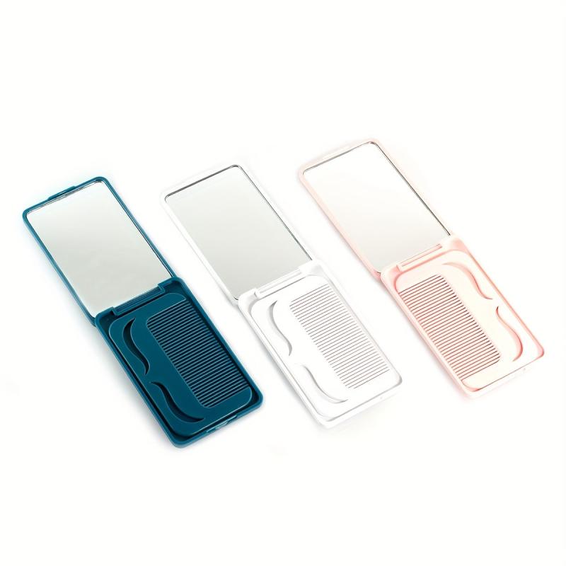 Portable Folding Mirror with Comb for Girl's Makeup in Pink and Green
