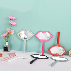 Lip Shaped Vanity Mirror With Handle Hand Mirror