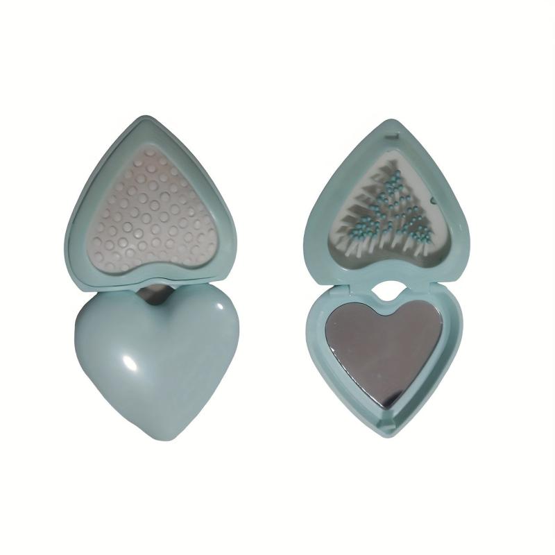 Heart Shape Foldable Hairbrush Mirror Portable Comb