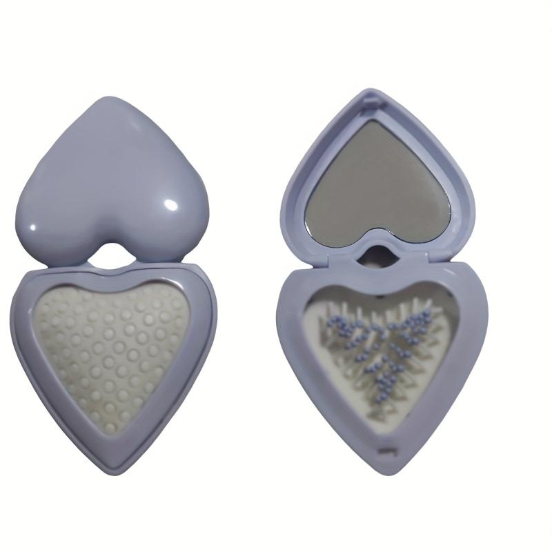 Heart Shape Foldable Hairbrush Mirror Portable Comb