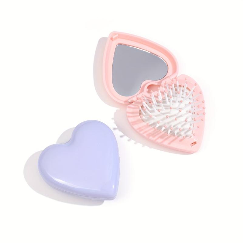 Heart Shape Foldable Hairbrush Mirror Portable Comb