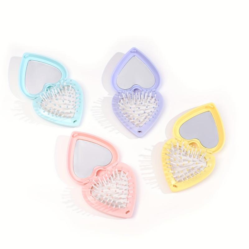 Heart Shape Foldable Hairbrush Mirror Portable Comb
