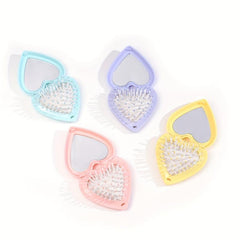Heart Shape Foldable Hairbrush Mirror Portable Comb