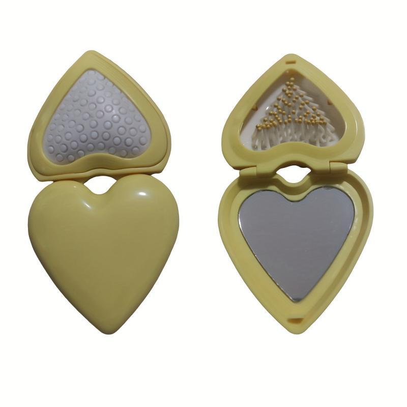Heart Shape Foldable Hairbrush Mirror Portable Comb
