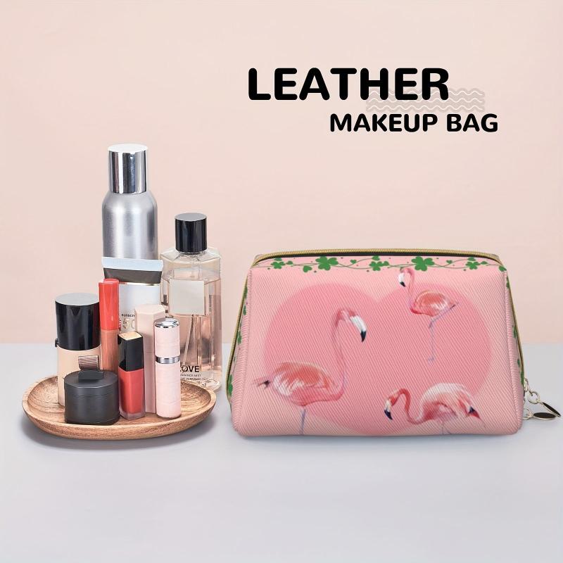 Flamingo Pattern Cosmetic Bag Pink Roomy Zipper Waterproof Toiletry