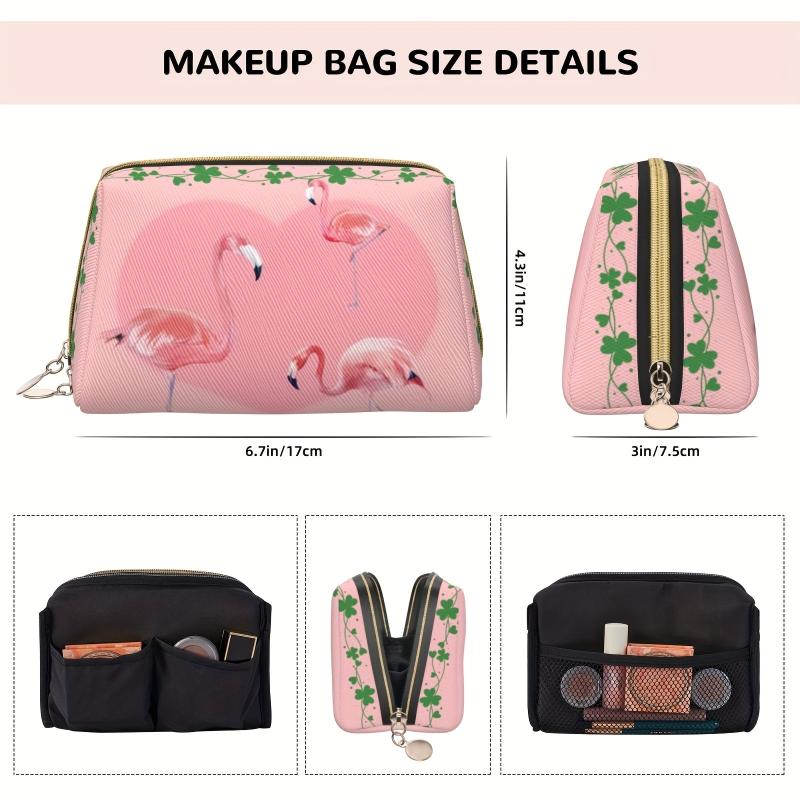 Flamingo Pattern Cosmetic Bag Pink Roomy Zipper Waterproof Toiletry