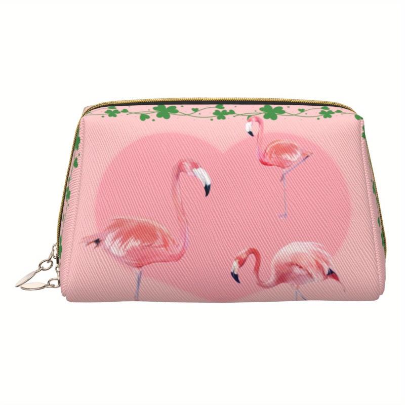 Flamingo Pattern Cosmetic Bag Pink Roomy Zipper Waterproof Toiletry