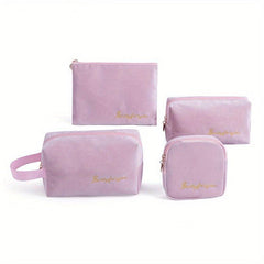4pcs Flannel Cosmetic Bags Large Capacity Makeup Travel Zipper Storage Pouch