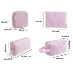 4pcs Flannel Cosmetic Bags Large Capacity Makeup Travel Zipper Storage Pouch