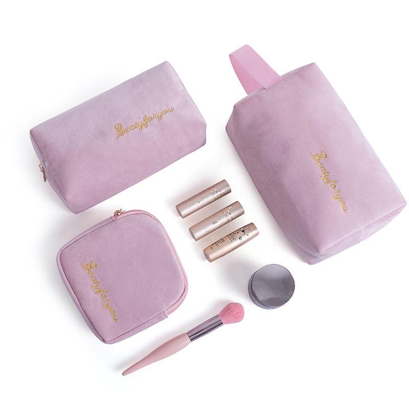 4pcs Flannel Cosmetic Bags Large Capacity Makeup Travel Zipper Storage Pouch