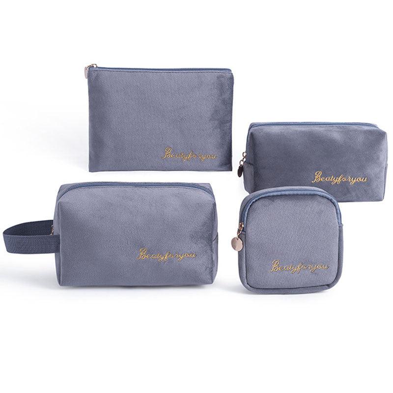 4pcs Flannel Cosmetic Bags Large Capacity Makeup Travel Zipper Storage Pouch