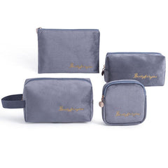 4pcs Flannel Cosmetic Bags Large Capacity Makeup Travel Zipper Storage Pouch