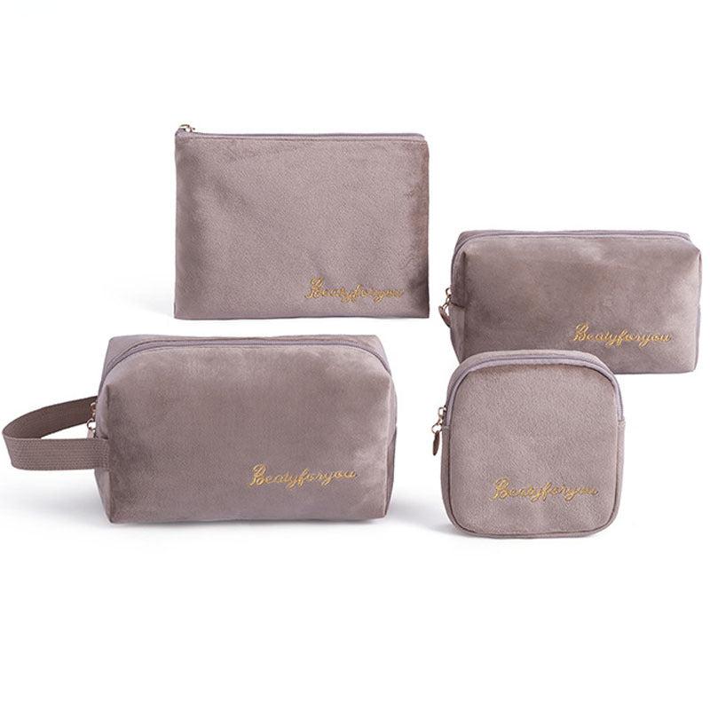4pcs Flannel Cosmetic Bags Large Capacity Makeup Travel Zipper Storage Pouch