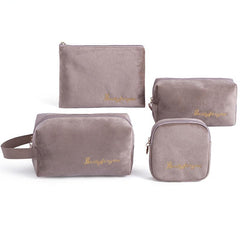 4pcs Flannel Cosmetic Bags Large Capacity Makeup Travel Zipper Storage Pouch