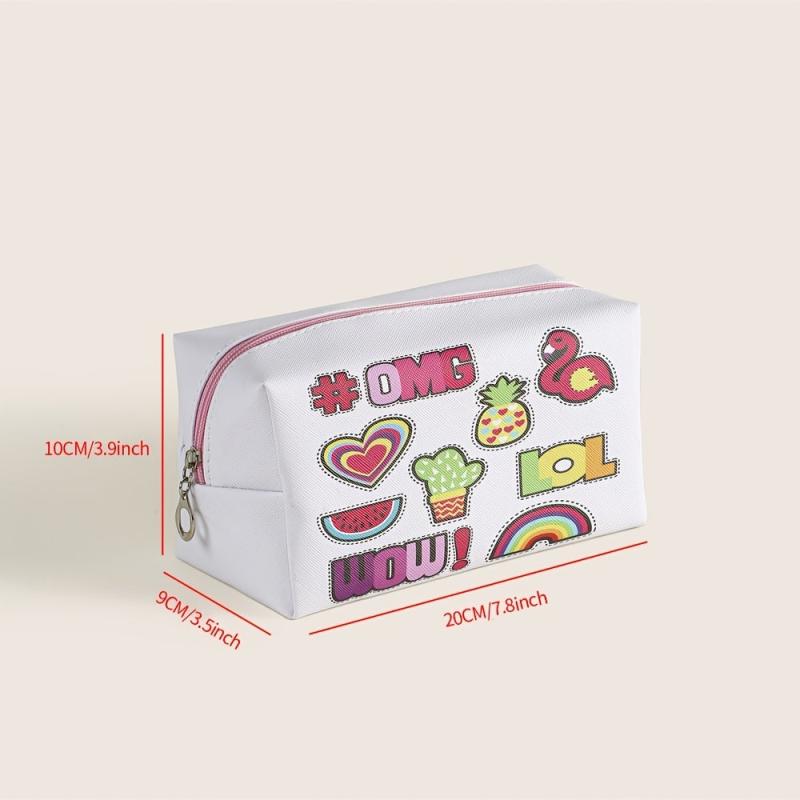Watermelon Pineapple Pattern Cosmetic Bag Square PU Makeup Bag