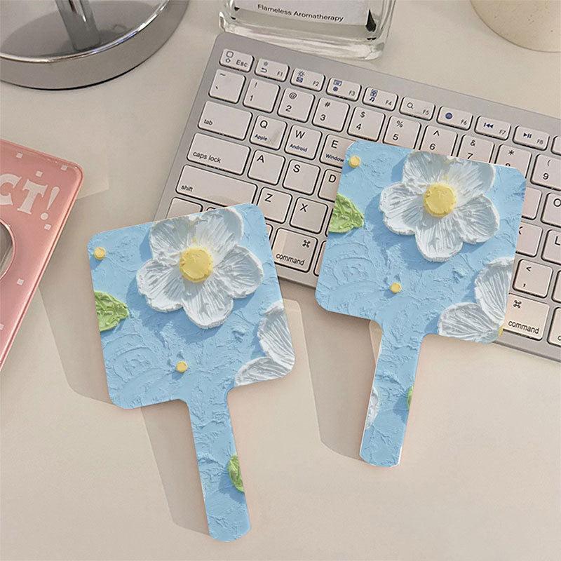 Flower Pattern Hand Mirror for Girls and Women Portable Cosmetic Touch up Mirror