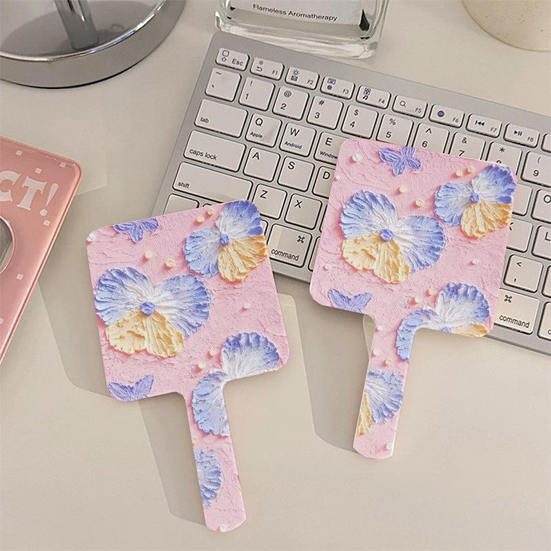 Flower Pattern Hand Mirror for Girls and Women Portable Cosmetic Touch up Mirror