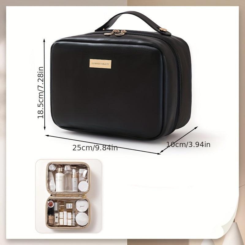 Travel Makeup Bag Double Layer PU Leather Clear Cosmetic Toiletry Organizer