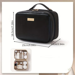 Travel Makeup Bag Double Layer PU Leather Clear Cosmetic Toiletry Organizer