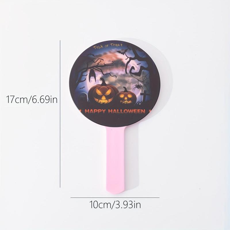 Pumpkin & Bat Pattern Hand Mirror Small Round Vanity Mirror