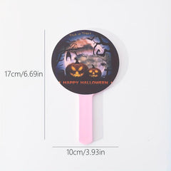 Pumpkin & Bat Pattern Hand Mirror Small Round Vanity Mirror