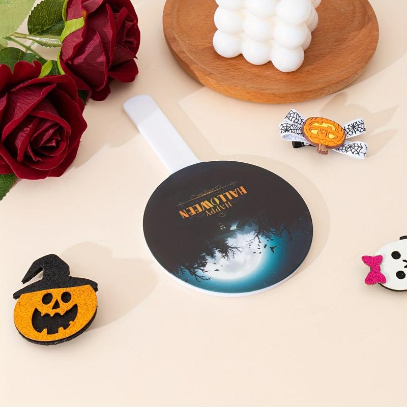 Bats & Forest Print Hand Mirror With Handle Portable Round Makeup Vanity Mirror