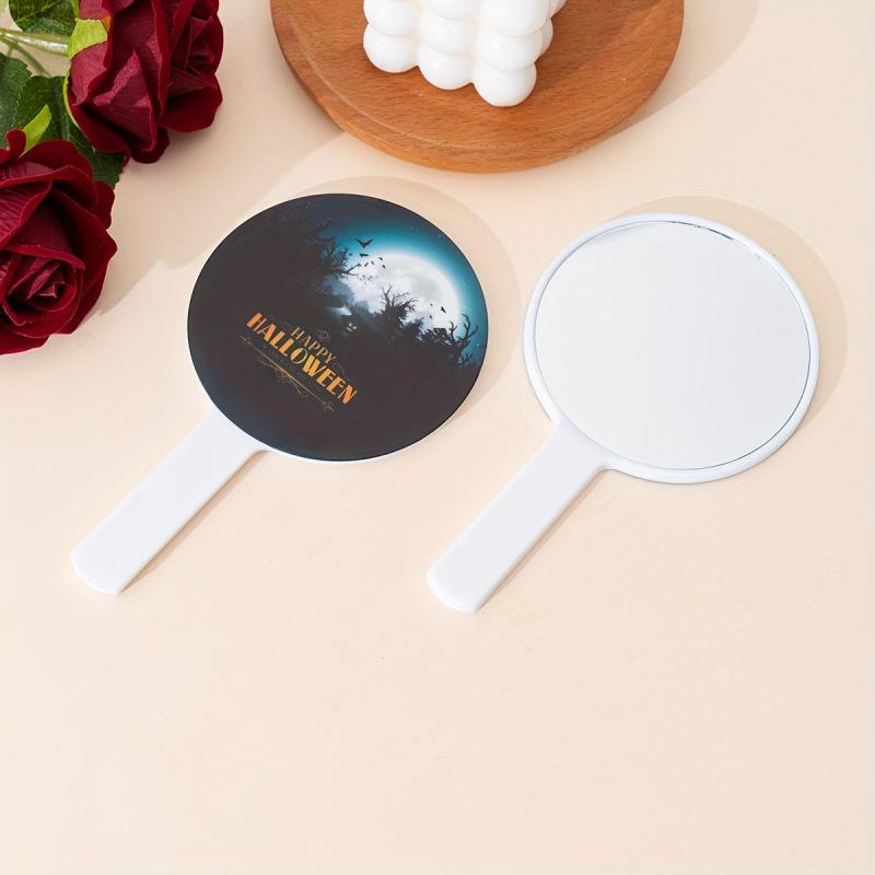 Bats & Forest Print Hand Mirror With Handle Portable Round Makeup Vanity Mirror