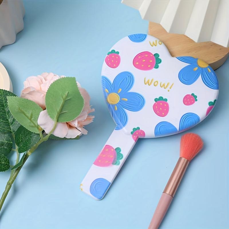 Strawberry Floral Hand Mirror Portable Makeup Mirror for Women Girls Travel