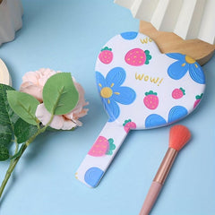 Strawberry Floral Hand Mirror Portable Makeup Mirror for Women Girls Travel