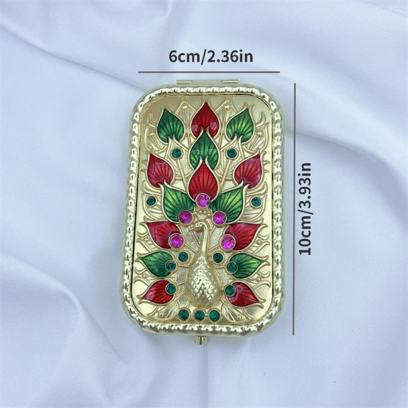 Vintage Peacock Vanity Mirror Compact Cosmetic Mirror with Magnifying Glass