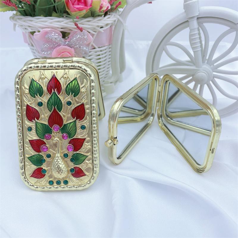 Vintage Peacock Vanity Mirror Compact Cosmetic Mirror with Magnifying Glass