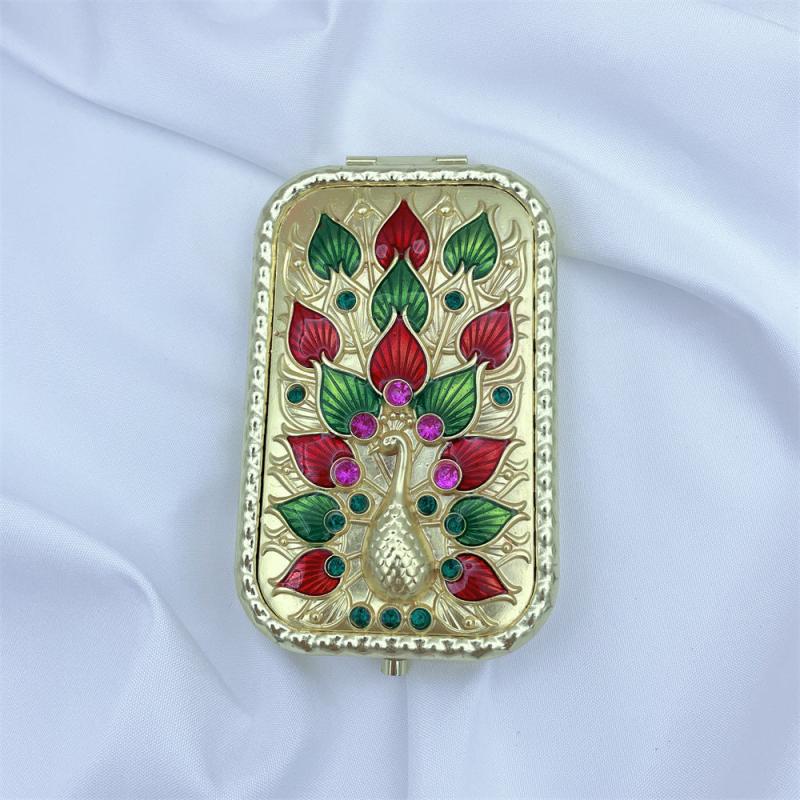 Vintage Peacock Vanity Mirror Compact Cosmetic Mirror with Magnifying Glass