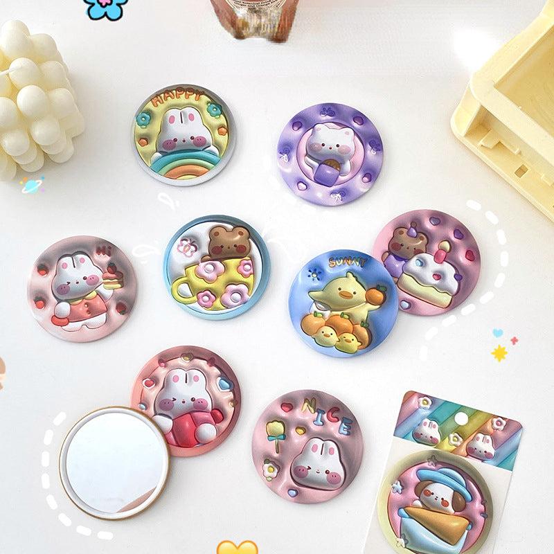 Cartoon Rabbit Sticker Makeup Mirror Portable Round Mirror