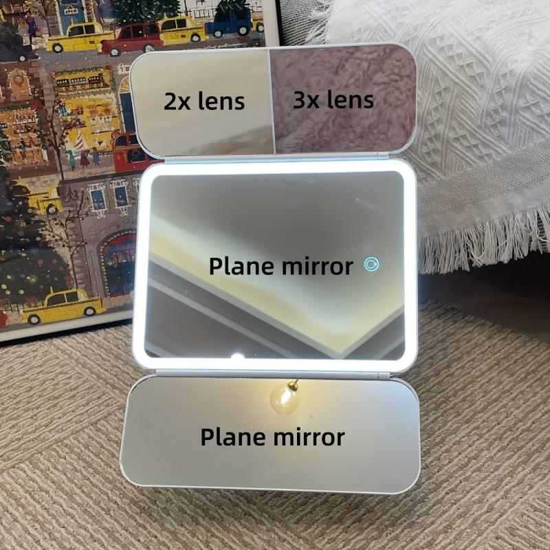 Portable LED Makeup Mirror 2X3X Magnification Touch Control Dual Power Supply