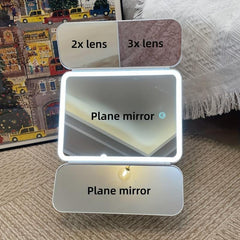 Portable LED Makeup Mirror 2X3X Magnification Touch Control Dual Power Supply