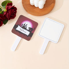 Cat & Castle Pattern Hand Mirror for Skincare & Makeup