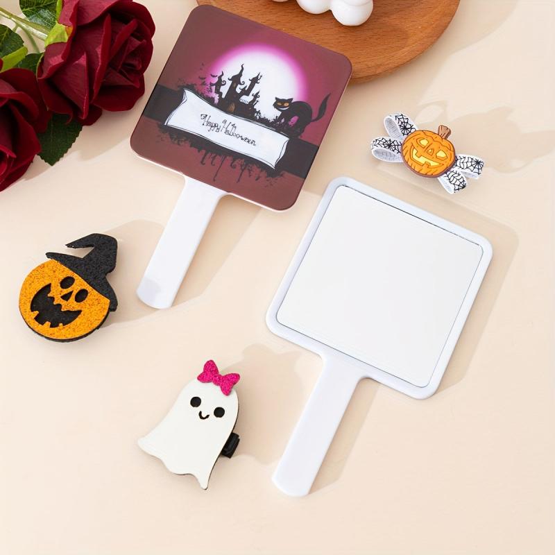 Cat & Castle Pattern Hand Mirror for Skincare & Makeup