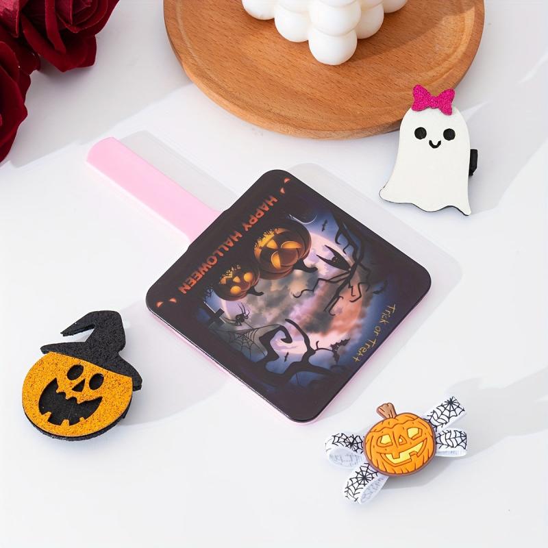 Pumpkin & Bat Print Hand Mirror Beauty Mirror Girls Women Halloween Gift