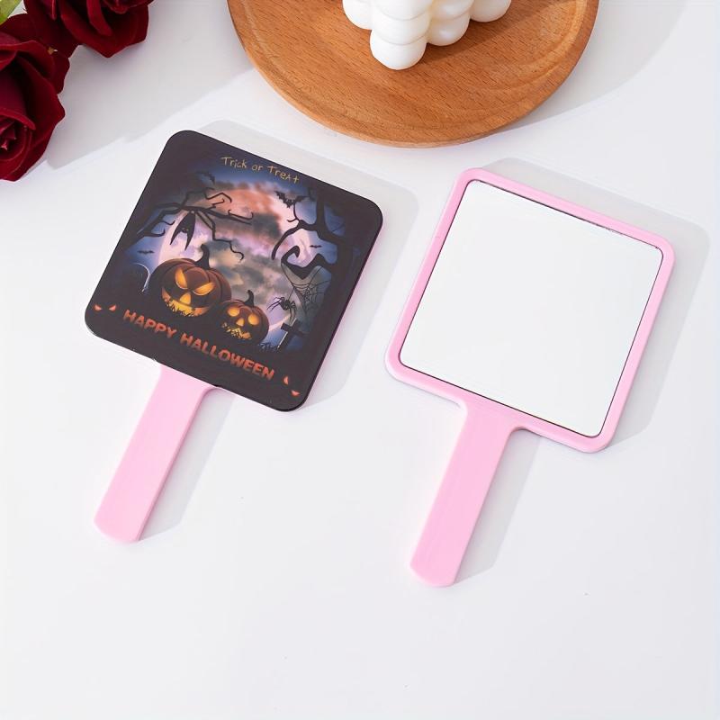 Pumpkin & Bat Print Hand Mirror Beauty Mirror Girls Women Halloween Gift