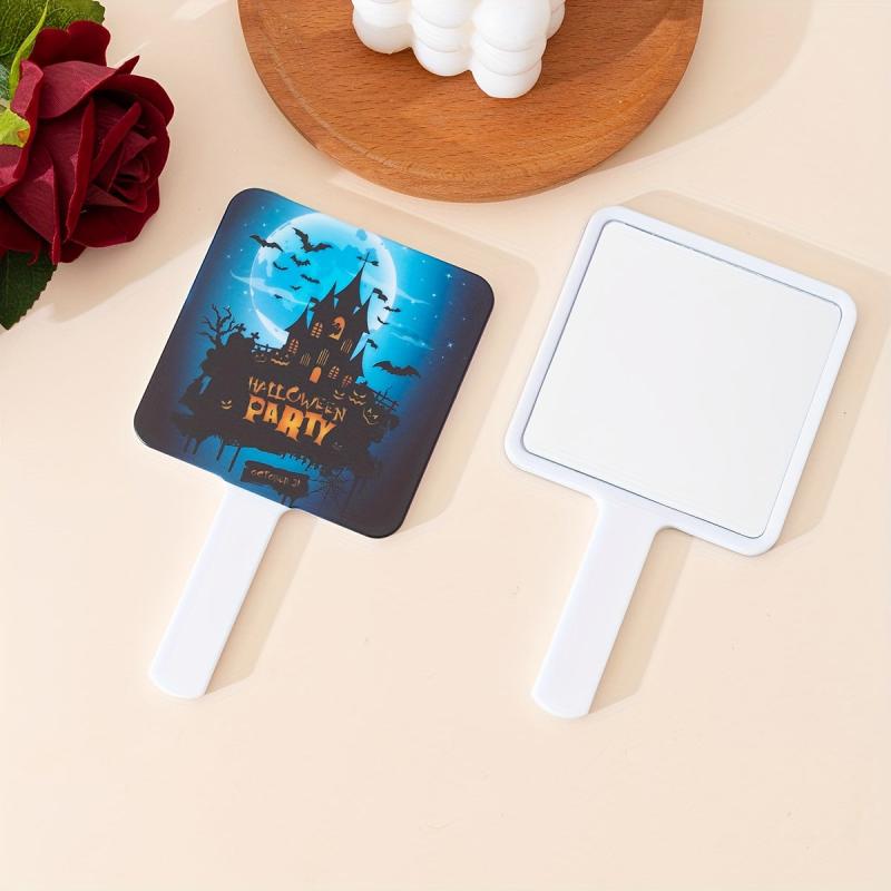 Castle & Bats Print Hand Mirror - Portable Makeup Vanity Mirror