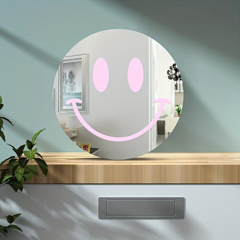 Acrylic Smiling Face Mirror Self Adhesive Wall Sticker for Girls Room Decor