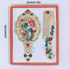 Classic Peacock Handle Mirror Comb Kit