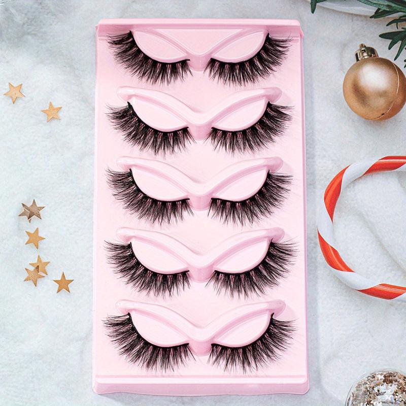 Fluffy Cat Eye Lashes 5 Pairs Wispy Faux Mink Eyelashes