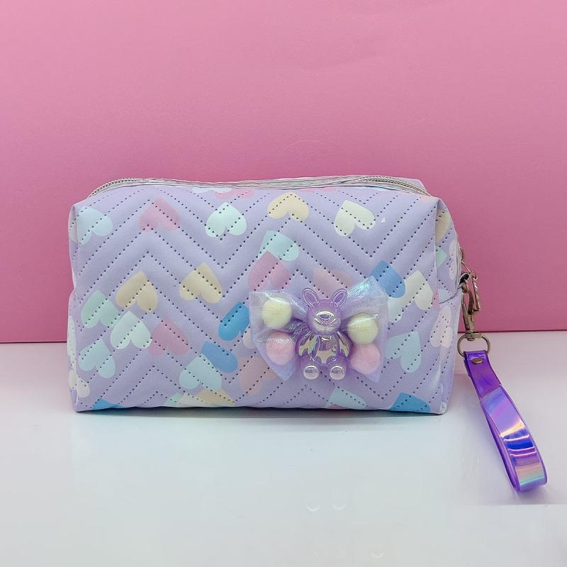 Resin Doll Decor Makeup Bag Waterproof PU Square Zipper Makeup Pouch